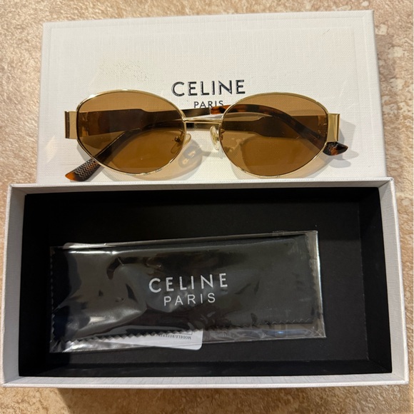 Celine Accessories - Celine Gold and Brown Sunglasses